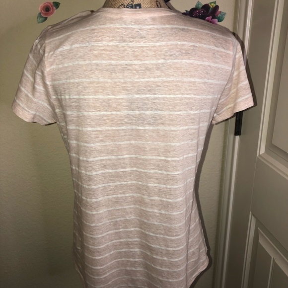 Vince Scoop Neck Linen Pale Peach and White Striped Top Size Medium - Picture 5 of 5
